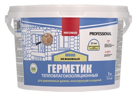 NEOMID PROFESSIONAL WOOD герметик тепловлагоизоляционный межшовный белый (3кг)