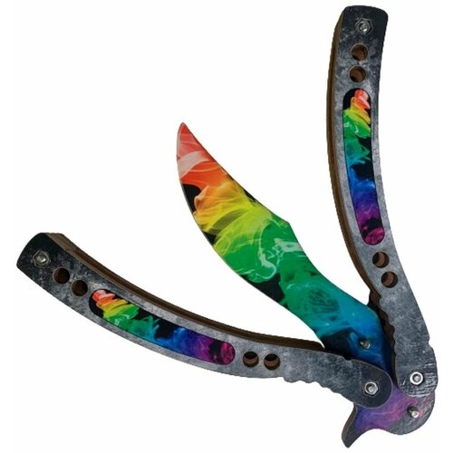 фото Нож бабочка деревянный, вид 2, "радуга" (rainbow) young warrior