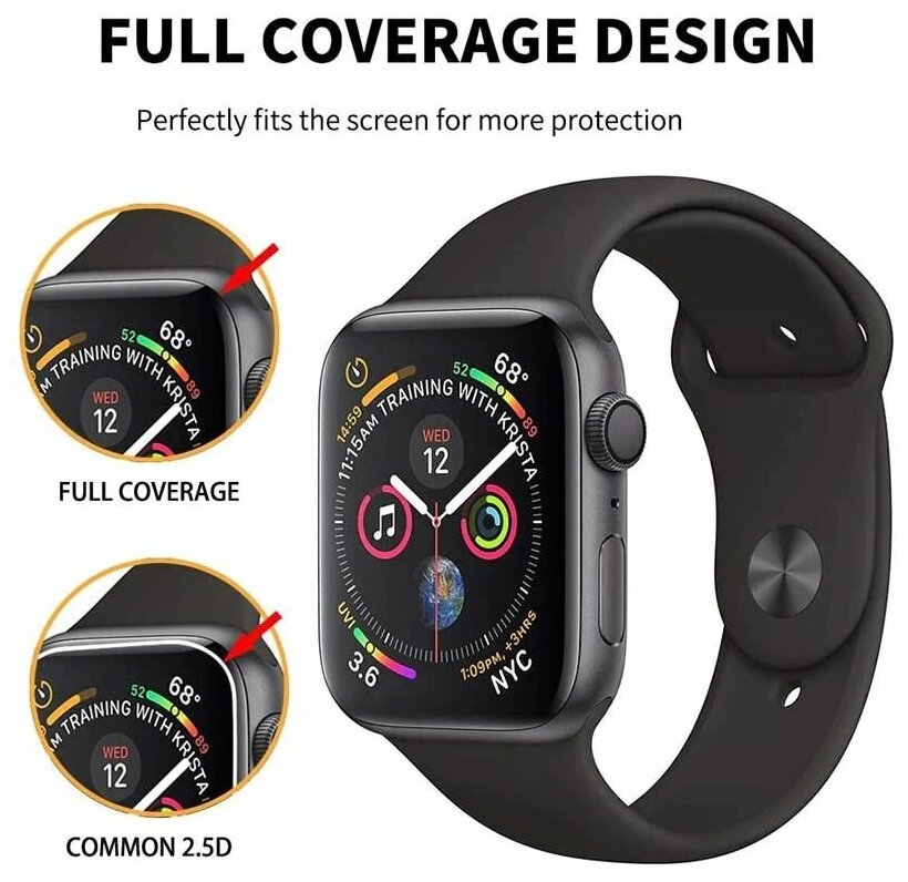 Защитное стекло 3D на Apple Watch Series 4 5 6 SE (эпл вотч) 44