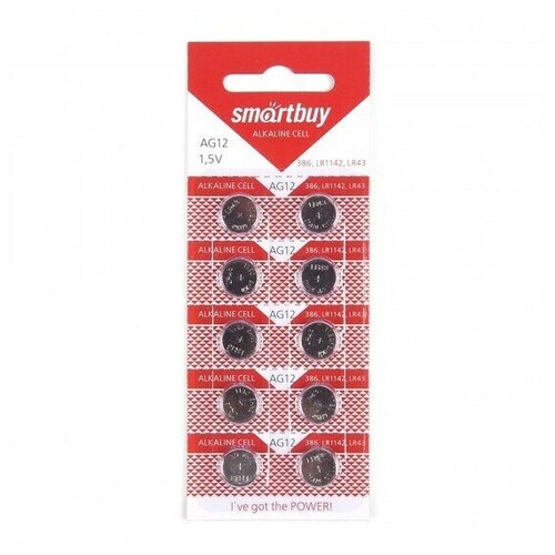 Батарейки SmartBuy AG12 BL10, 012050 батарейка lr43 ag12 386 1142 1 5v smartbuy blister упаковка 4 шт