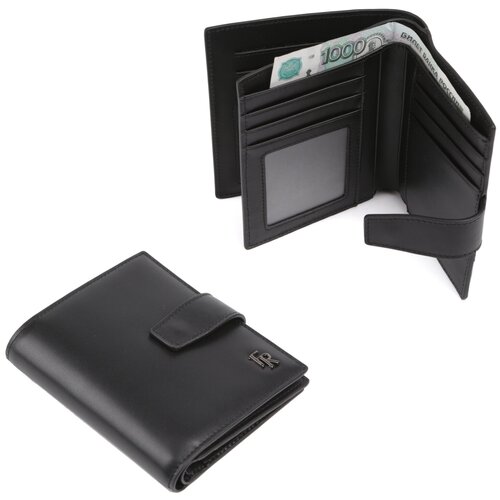 фото Кошелек fabretti, натуральная кожа, гладкая фактура, на кнопках, отделения для карт и монет, потайной карман, черный