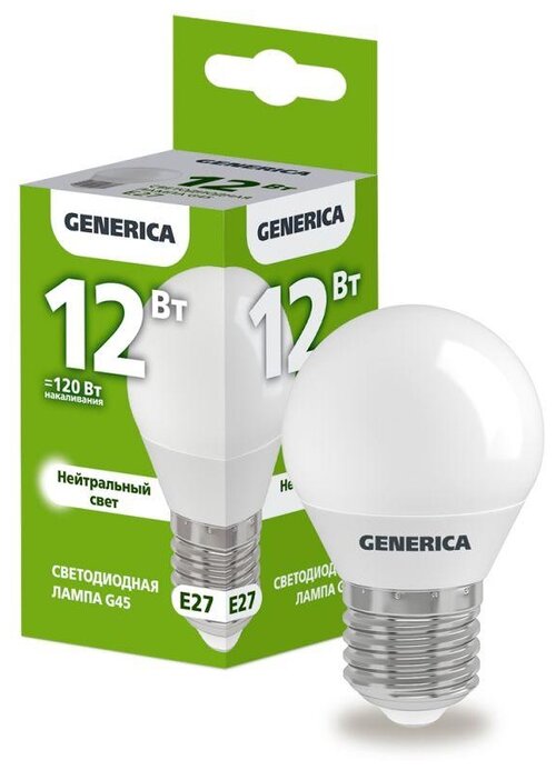 Лампа светодиодная Generica G45-12-E27, E27, G45, 12 Вт, 4000 К
