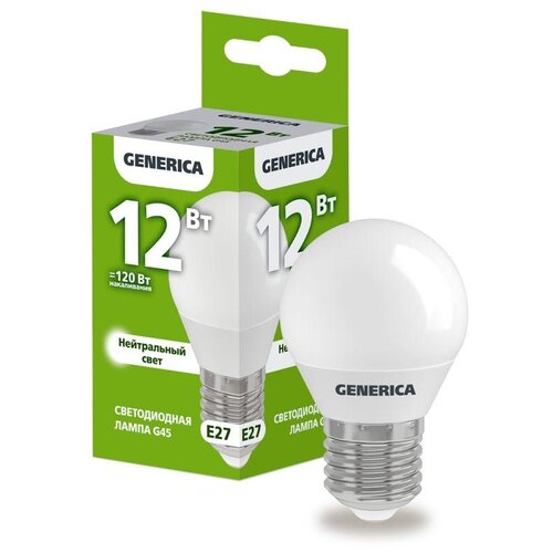 Лампа светодиодная A60 12Вт грушевидная 4000К E27 230В | код. LL-A60-12-230-40-E27-G | GENERICA (8шт. в упак.)
