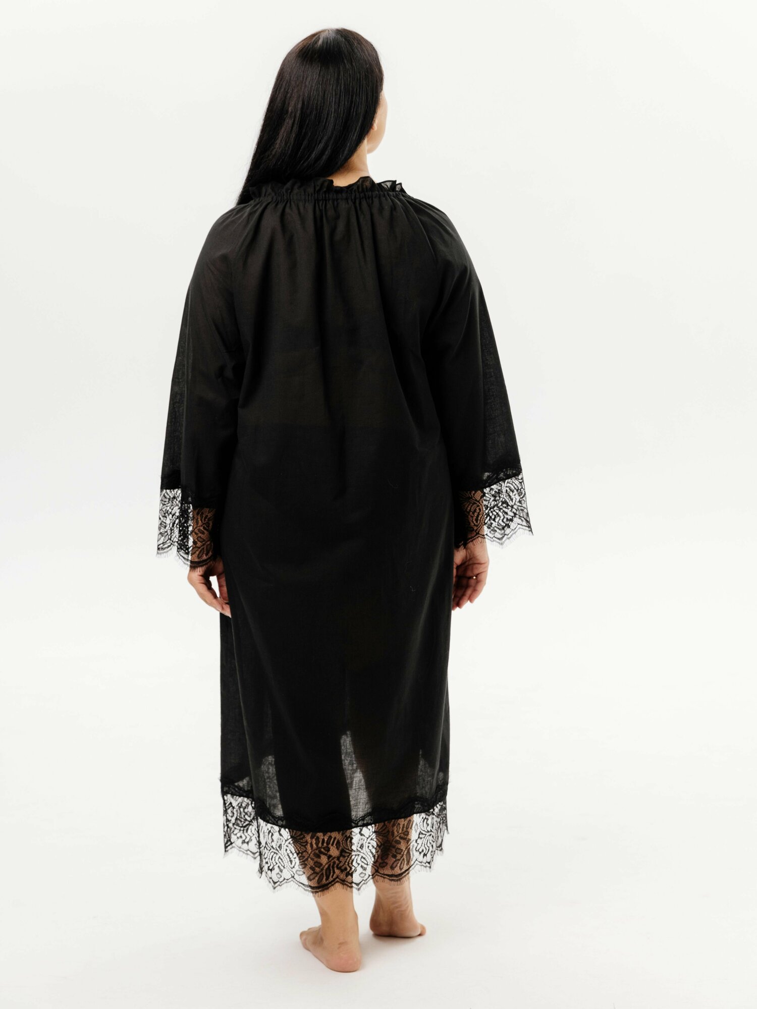 Ночная сорочка женская с длинным рукавом из турецкого хлопка с кружевом, размер 42-48 - фотография № 11