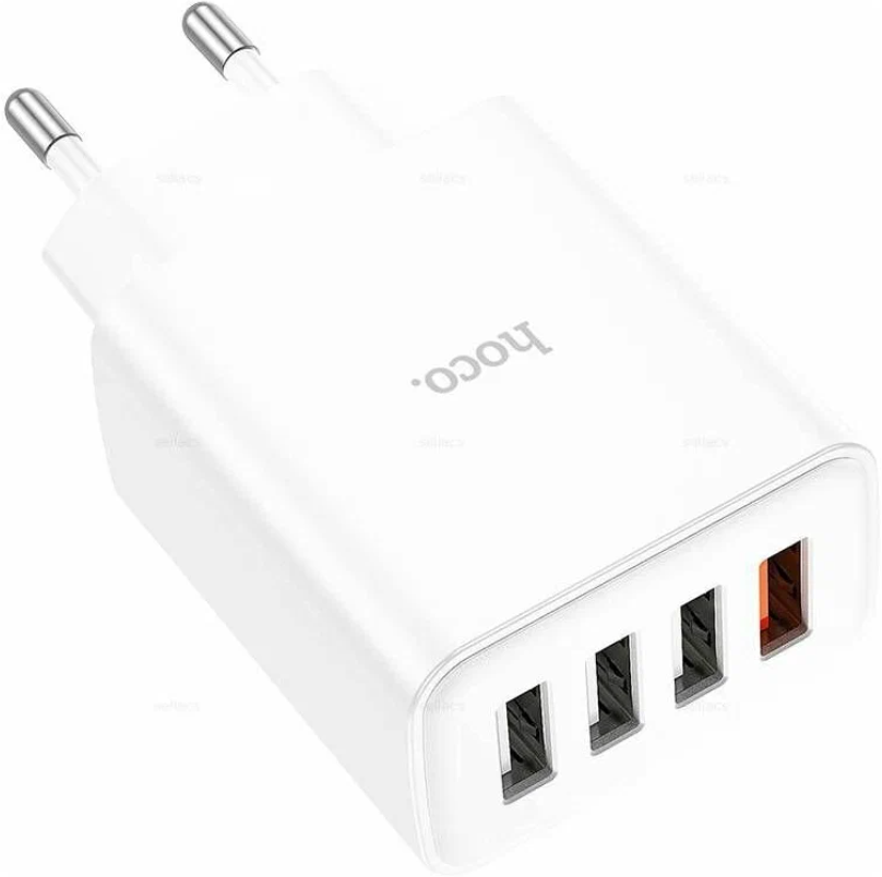 Сетевое зарядное устройство c 4 USB HOCO C102A, белое, 28.5W