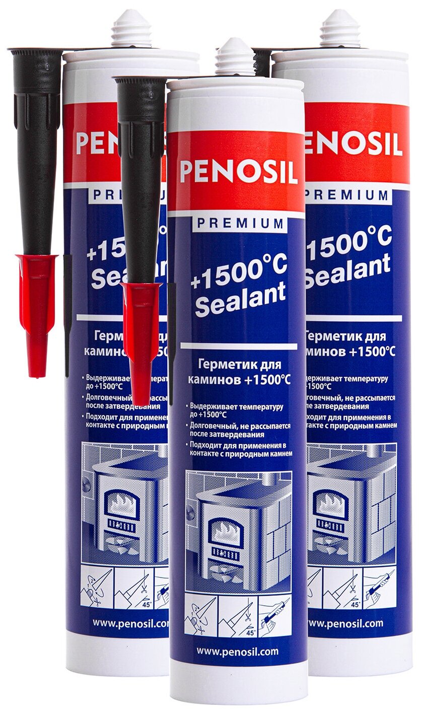 Герметик Penosil Premium 1500°С Sealant для печей и каминов 310 мл, 3 шт, черный, теплостойкий