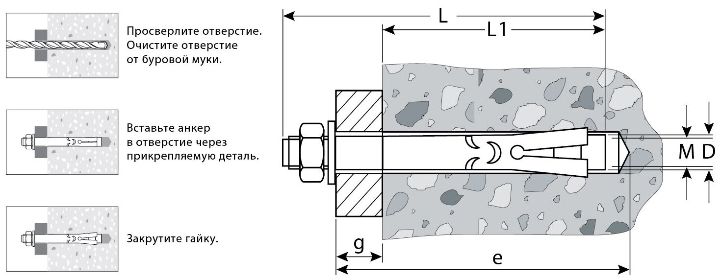 ЗУБР 12 x 99 мм, анкерный болт с гайкой, 25 шт, Профессионал (302342-12-099)