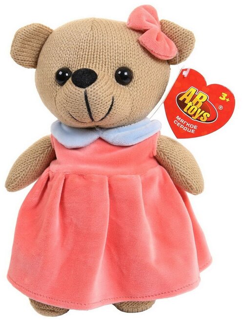 Мягкая игрушка Abtoys Knitted. Мишка девочка вязаная, 22см в розовом платьице M4914