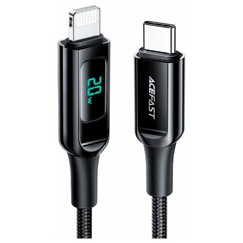 Кабель ACEFAST C6-01 USB-C to Lightning 1,2 метра с цифровым дисплеем черный кабель acefast c1 01 usb c to lightning mfi 1 2 м черный