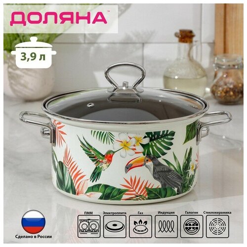 Кастрюля Доляна Тропики 39 л стеклянная крышка индукция 2776₽