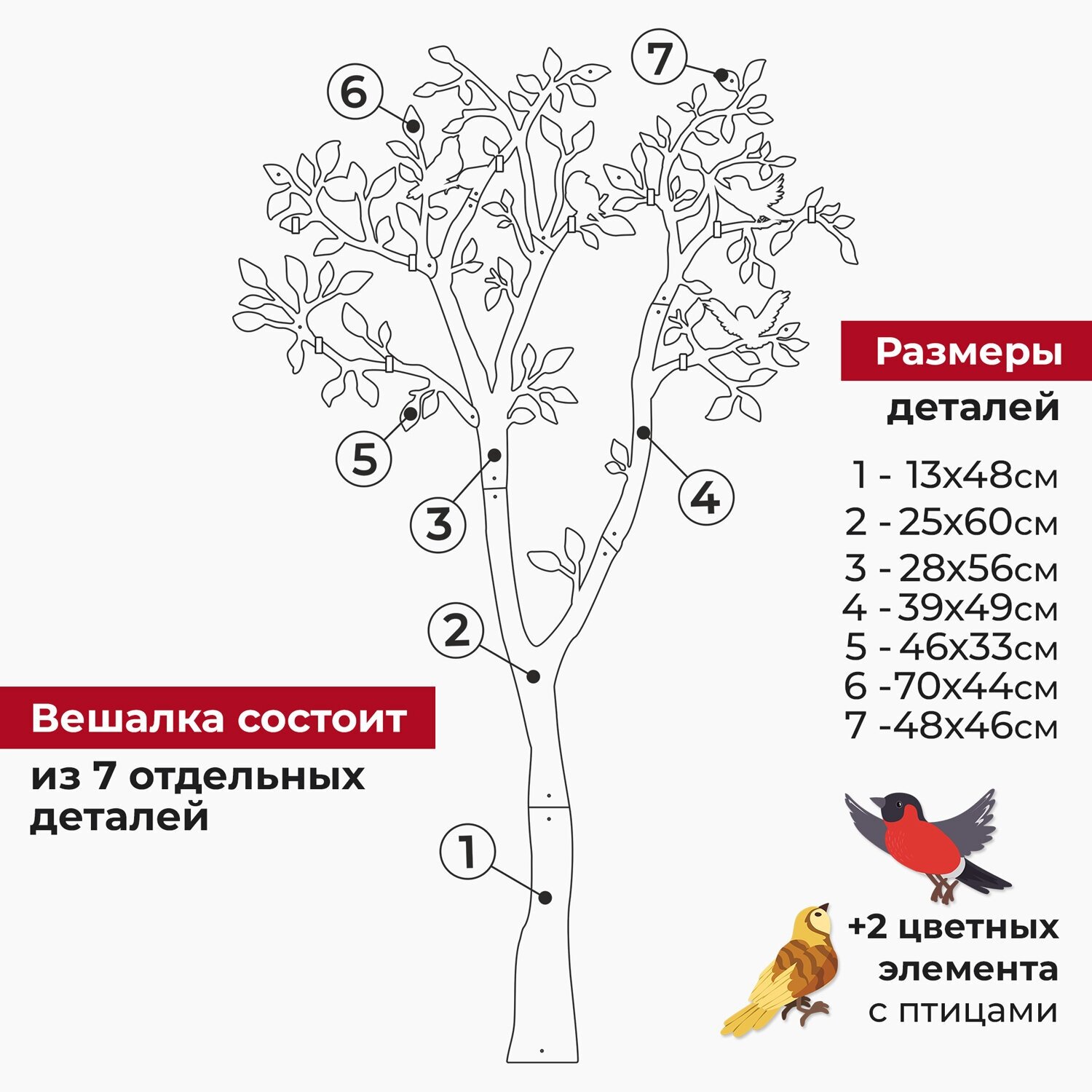 Вешалка настенная с крючками металлическая для прихожей Дерево белая - фотография № 8