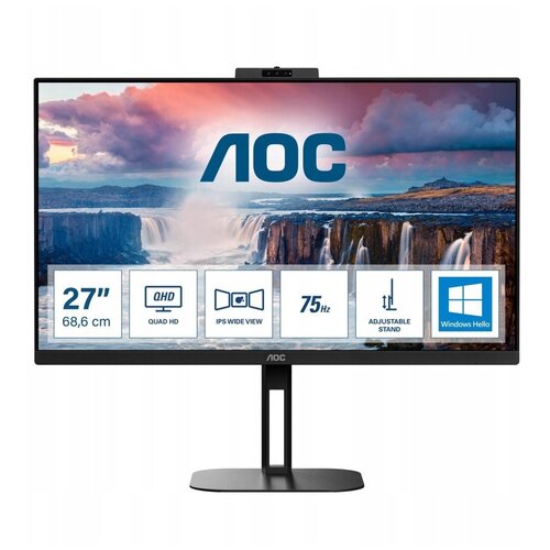 Монитор 27 AOC Q27V5CW 2560x1440 IPS W-LED 169 41ms HDMI DP USB-C 32 4USB 32 20M1 178178 10001 300cd Webcam HAS Pivot Tilt Swivel Speakers Black 3798900₽