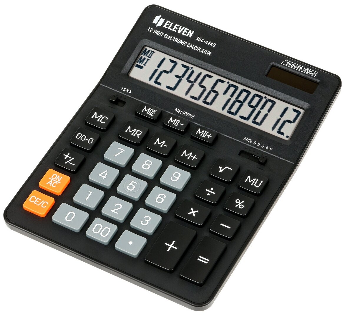 Калькулятор настольный Eleven SDC-444S 12 разрядов двойное питание 155*205*36мм черный