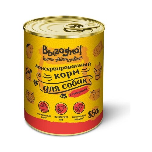 Выгодно кусочки в желе для собак, Говядина, железная банка 850г, 9 упаковок