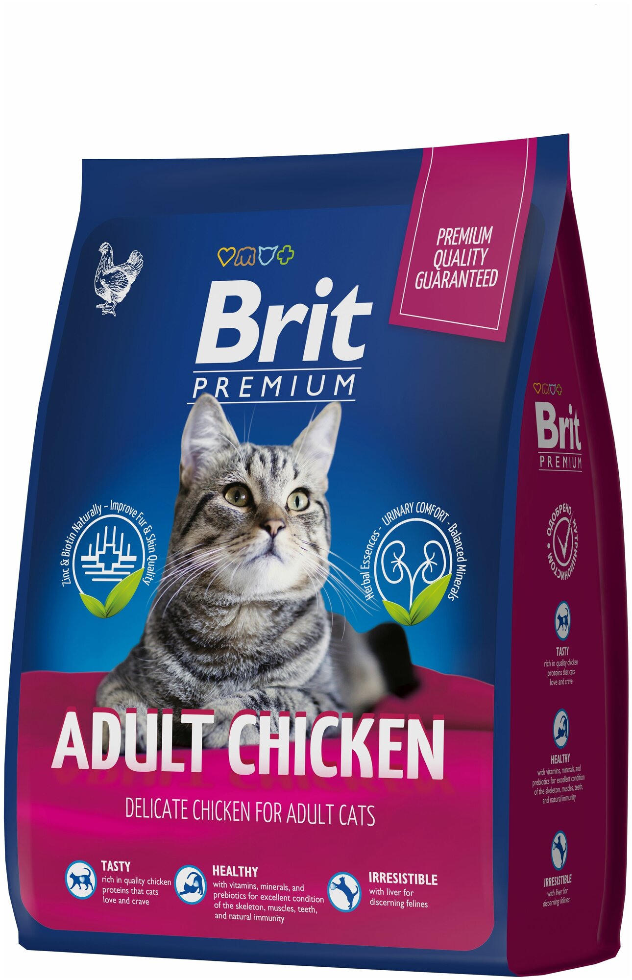 Сухой корм для взрослых кошек Brit Premium Cat Adult Chicken с курицей, 8 кг