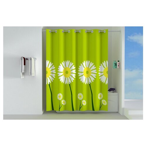 Занавеска для ванной ofelis ромашки 200х180 см полиэстер зеленая 3685₽
