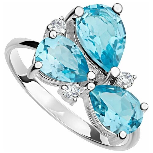Кольцо Lazurit Online, серебро, 925 проба, родирование, топаз, размер 19.5, голубой серебряное кольцо колд с голубым топазом родий