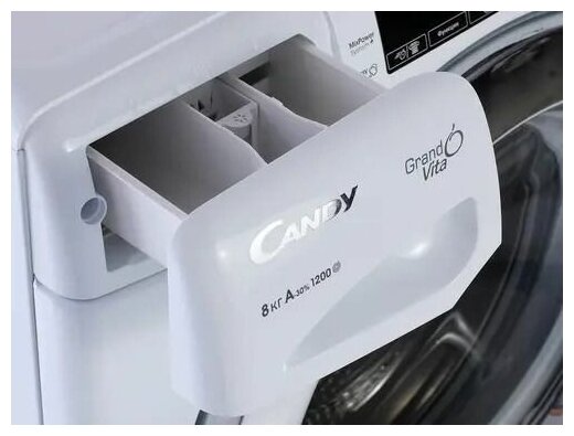 Стиральная машина CANDY/ Узкая стиральная машина, 85x60x44, GrandO Vita Smart Touch, 16 программ, загрузка фронтальная, 8кг, до 1200 об/мин при отжиме, цифровой дисплей, функция пара, белая - фотография № 10