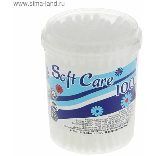 Ватные палочки Soft Care, 100 шт. в стакане ватные палочки русалочка super soft 100 шт пакет