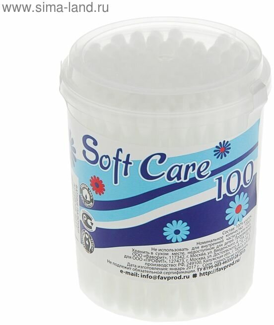Ватные палочки Soft Care, 100 шт. в стакане