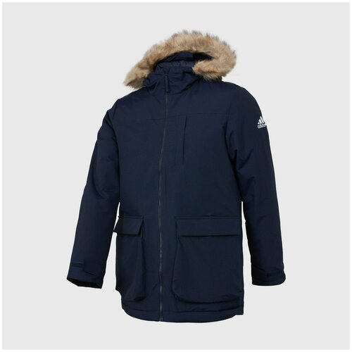 Зимняя мужская куртка, парка Adidas Hooded Parka темно-синий, размер 44-46