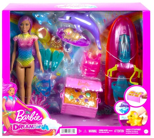 Игровой набор Barbie с водным транспортом и аксессуарами, HBW90 разноцветный