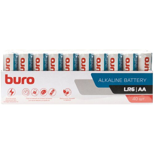 Батарея Buro Alkaline LR6 AA 40шт спайка набор из 20 штук батарея buro alkaline lr6 aa 2шт блистер