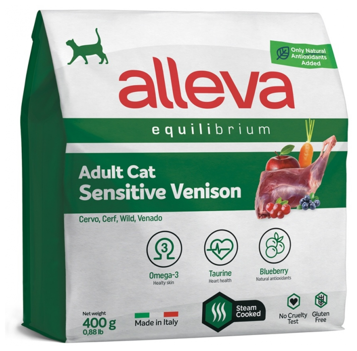 Alleva Equilibrium Adult Cat Sensitive Venison сухой корм для взрослых кошек с чувствительным пищеварением оленина - 400 г