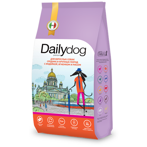 Dailydog Casual Line - Сухой корм для взрослых собак средних и крупных пород, с Индейкой, Ягненком и Рисом dy820330 12 кг