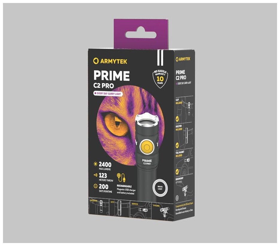 Карманный фонарь ARMYTEK Prime C2 Pro Magnet USB, черный / белый [f08101c] - фото №14