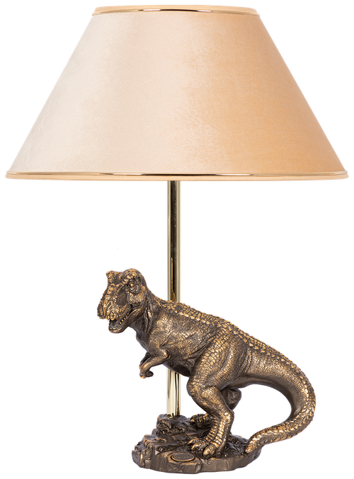 Настольная лампа Bogacho Динозавр Тирекс бронзовая с абажуром кремового цвета ручная работа