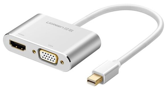 Переходник/адаптер UGreen mini DisplayPort - HDMI/VGA MD115, 0.1 м, серебристый