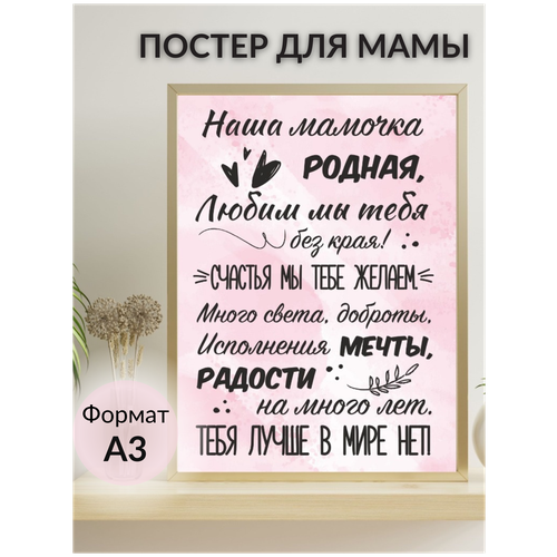 Постер подарочный / плакат для мамы, бабушки, жены Моя мамочка родная розовый (без рамки) Lisadecor