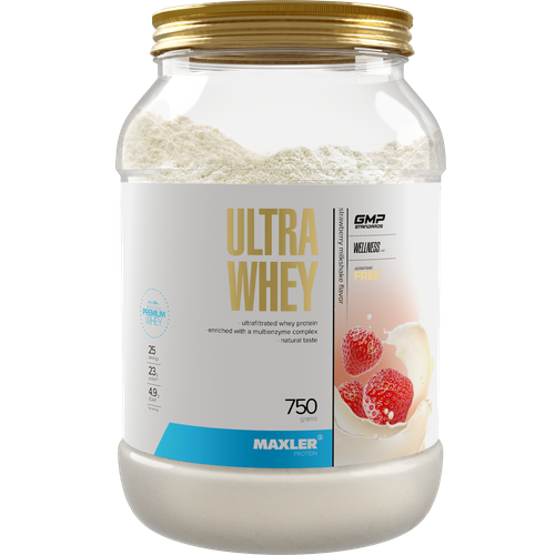 Протеин Maxler Ultra Whey, 750 гр., клубничный молочный коктейль протеин сывороточный maxler ultra whey 450 г клубничный молочный коктейль пакет