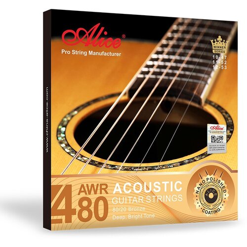 AWR480-L Комплект струн для акустической гитары, бронза 80/20, 12-53, Alice струны для акустической гитары alice awr480 l