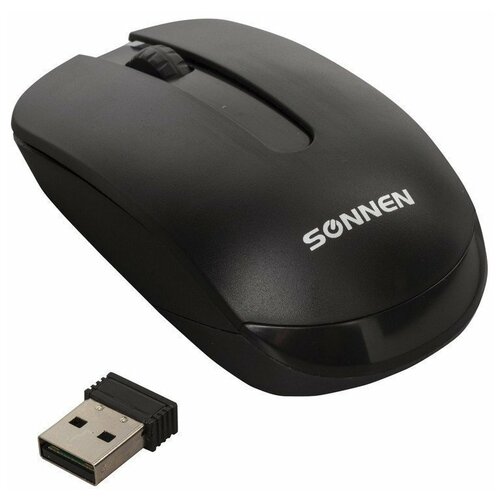 Мышь беспроводная SONNEN M-3032, USB, 1200 dpi, 2 кнопки + 1 колесо-кнопка, оптическая, черная, 512640