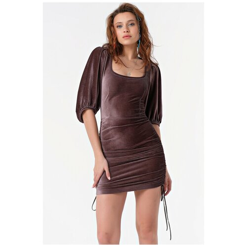 Платье FLY, вечернее, прилегающее, мини, размер 46, коричневый