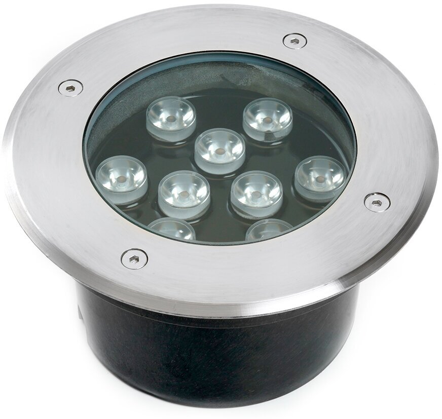 Светодиодный светильник тротуарный (грунтовый) Feron SP2803,10W, AC 12V, низковольтный, 4000К, металлик, D160*H90mm, вн. диаметр: 110mm, IP67, 48347