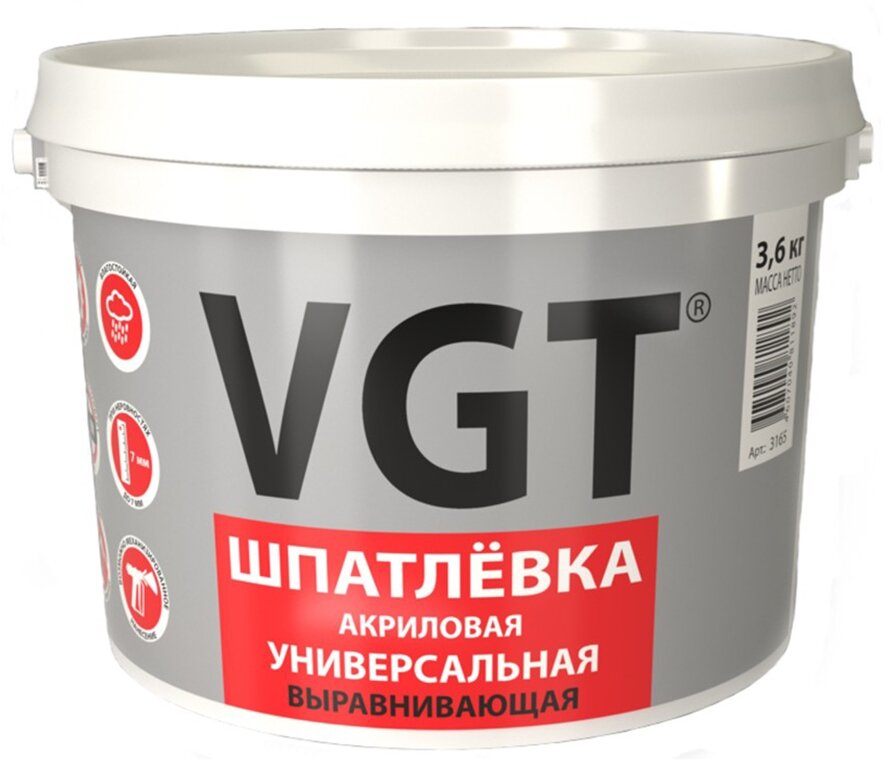 Шпатлевка универсальная для наружных и внутренних работ VGT, акриловая, 3,6 кг