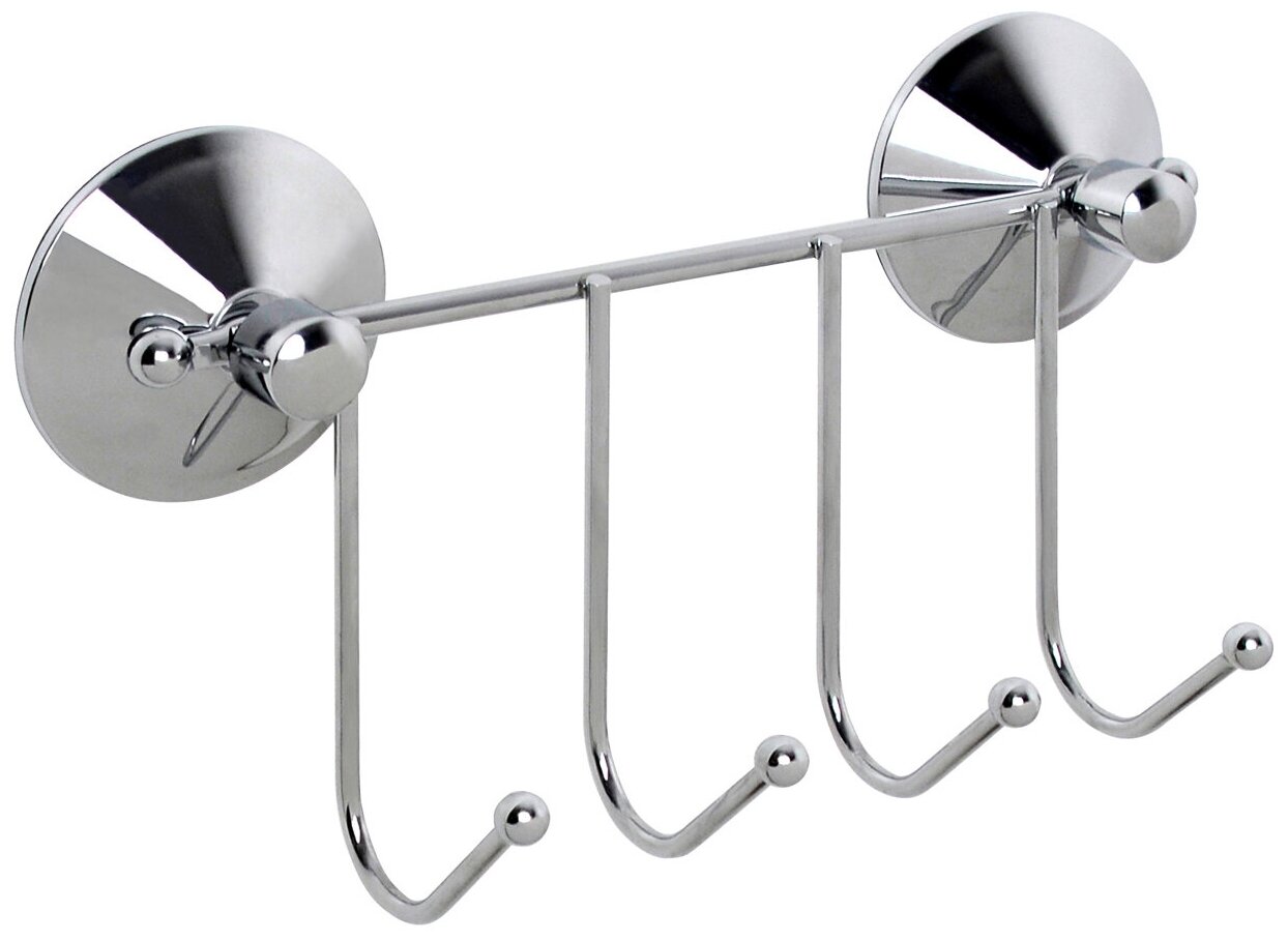 фото Планка Verran "Real", с 4-мя крючками, с вакуумной системой крепления, цвет: серебристый. 258-04