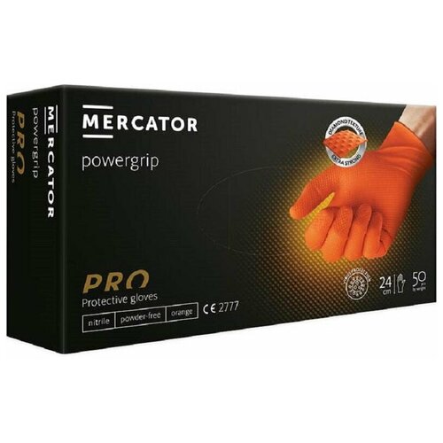 Перчатки одноразовые особопрочные Powergrip нитрил неопудренные оранжевые (размер XXL, 50 штук/25 пар в упаковке)