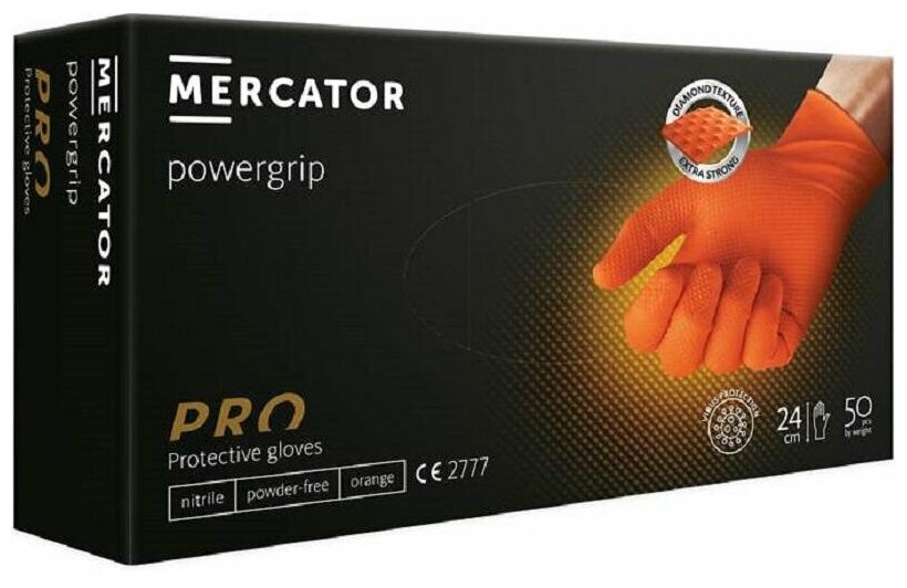 фото Перчатки защитные для салонов одноразовые косметические Mercator, PowerGrip PRO, оранжевый, размер XL