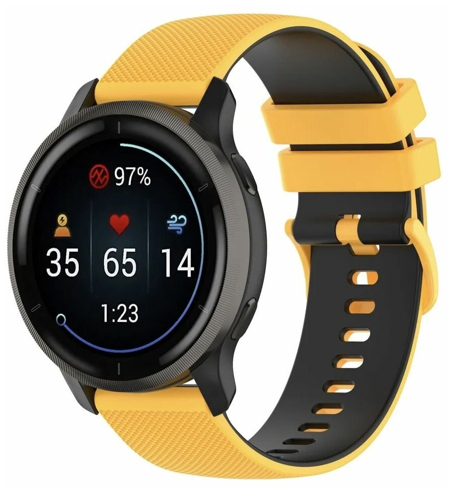 Ремешок силиконовый для смарт-часов 20мм Amazfit (Pace, Statos, GTR), Garmin (Vivoactive 4), Honor GS PRO Watch Magic черный; желтый