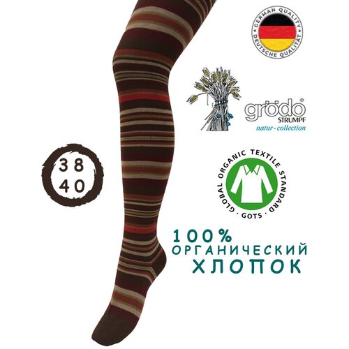 Колготки немецкие Groedo из биохлопка плотные в полоску р EU 38-40 RUS 46-48 черно-красная гамма 3599₽