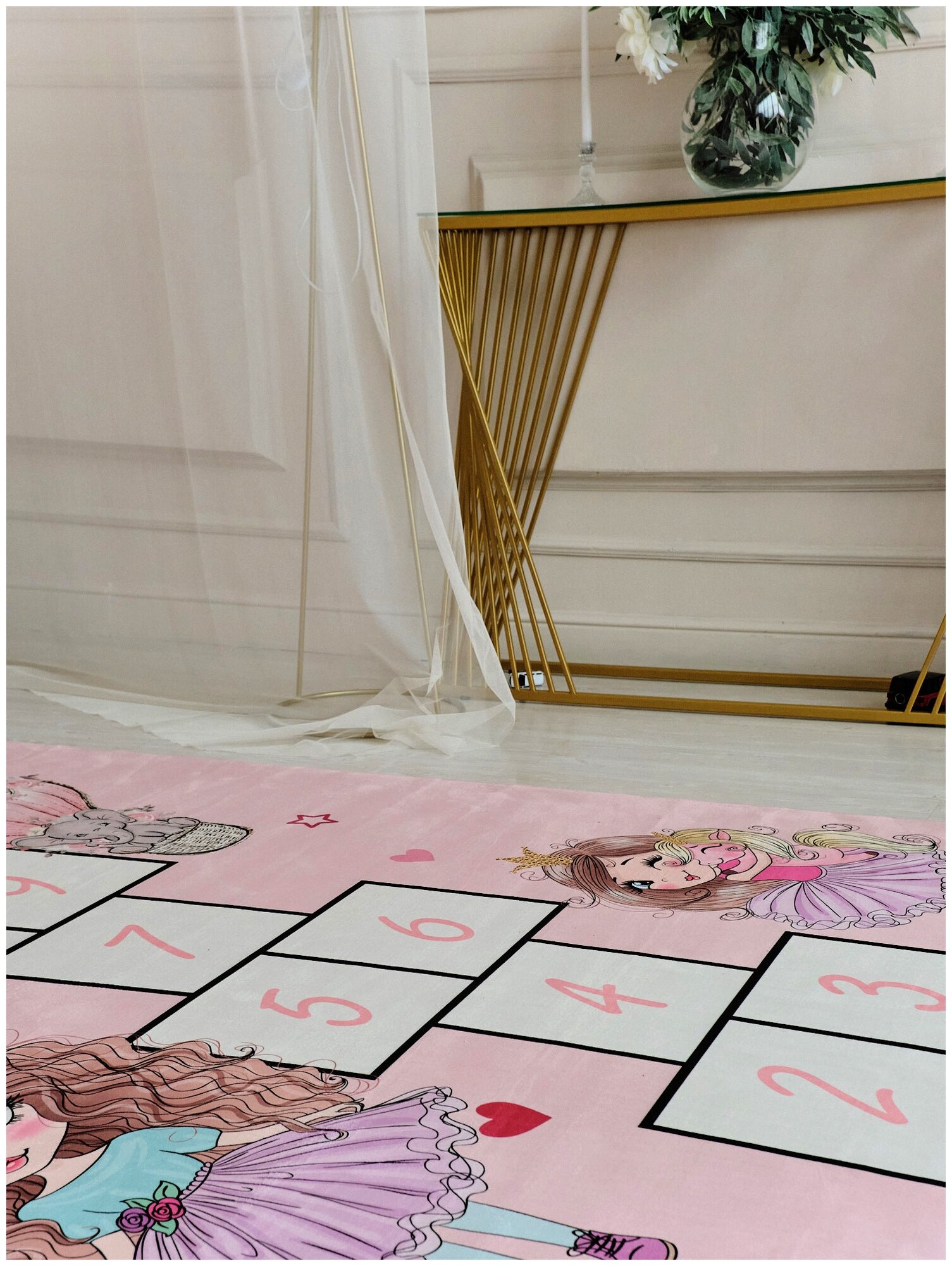 Ковер в детскую KIDS RUGS коврик для девочки с классиками, безворсовый, микрофибра, розовый 175х300 см. - фотография № 16