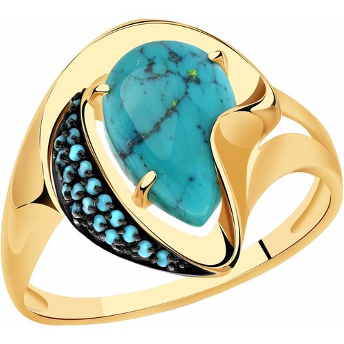 фото Золотое кольцо александра кл3148-11ск-г с фианитом и бирюзой diamant-online