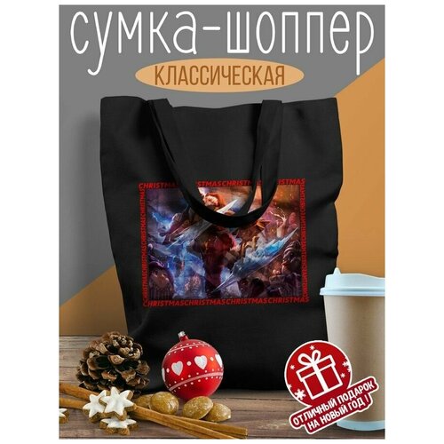 Черный шоппер с DTF принтом Разное Новый год - 7296