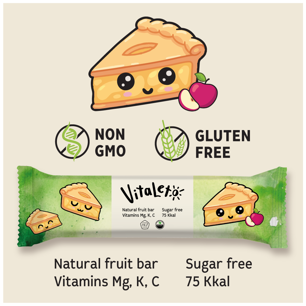 Батончик фруктовый без сахара Vitaleto "Яблочный пирог" 30г (6шт) - фотография № 2