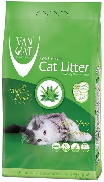 Van Cat Комкующийся наполнитель без пыли с ароматом Алоэ вера, пакет (Aloe Vera), 10 кг