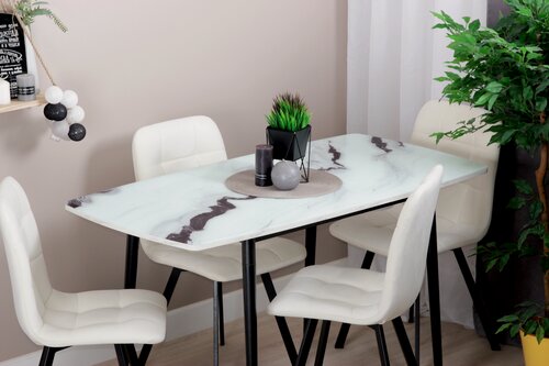 Изображение товара Стол кухонный Эко "Белый мрамор", обеденный стеклянный раздвижной стол для кухни